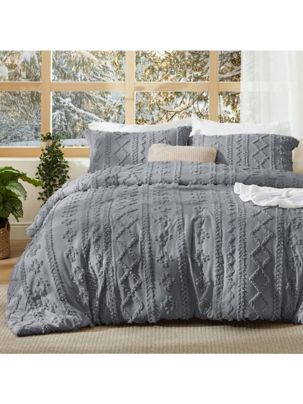 Boho Tufted King Comforter Set - Stylish Grey Bedding for Cozy Bedroom Decor